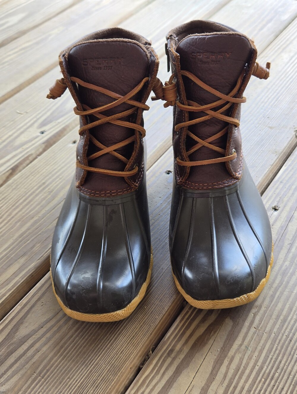 Sperry Kids Brown & Dark Brown Duck Boots Size 8
